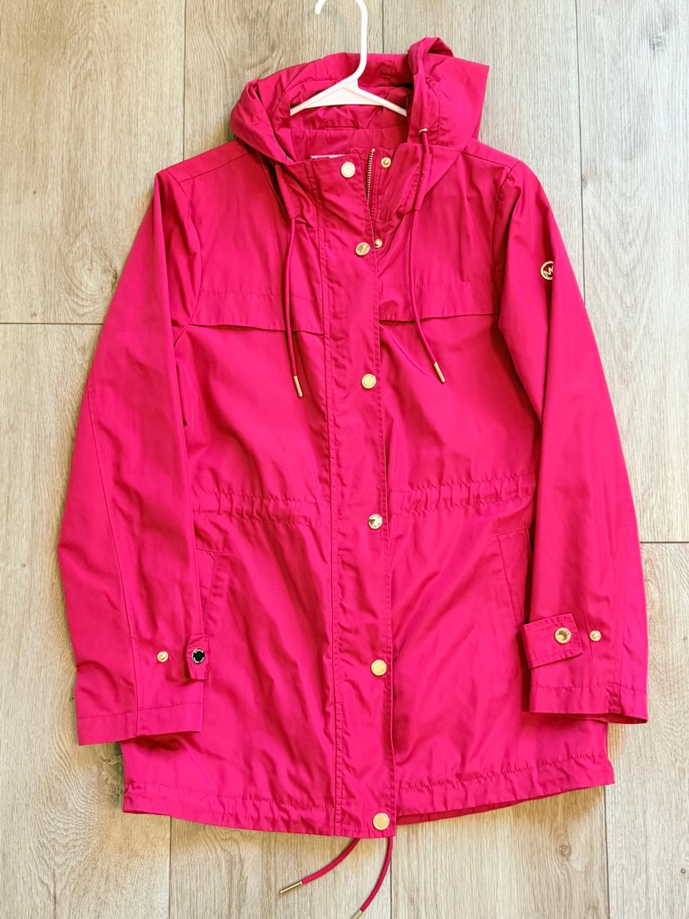 Michael Kors Hot Pink Windbreaker Raincoat Outerwear with Gold Label